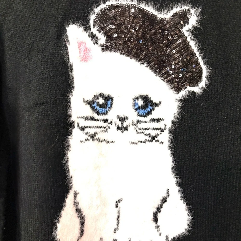 Karl Lagerfeld Black Sweater with White Cat and Beret - Picture 9 of 9
